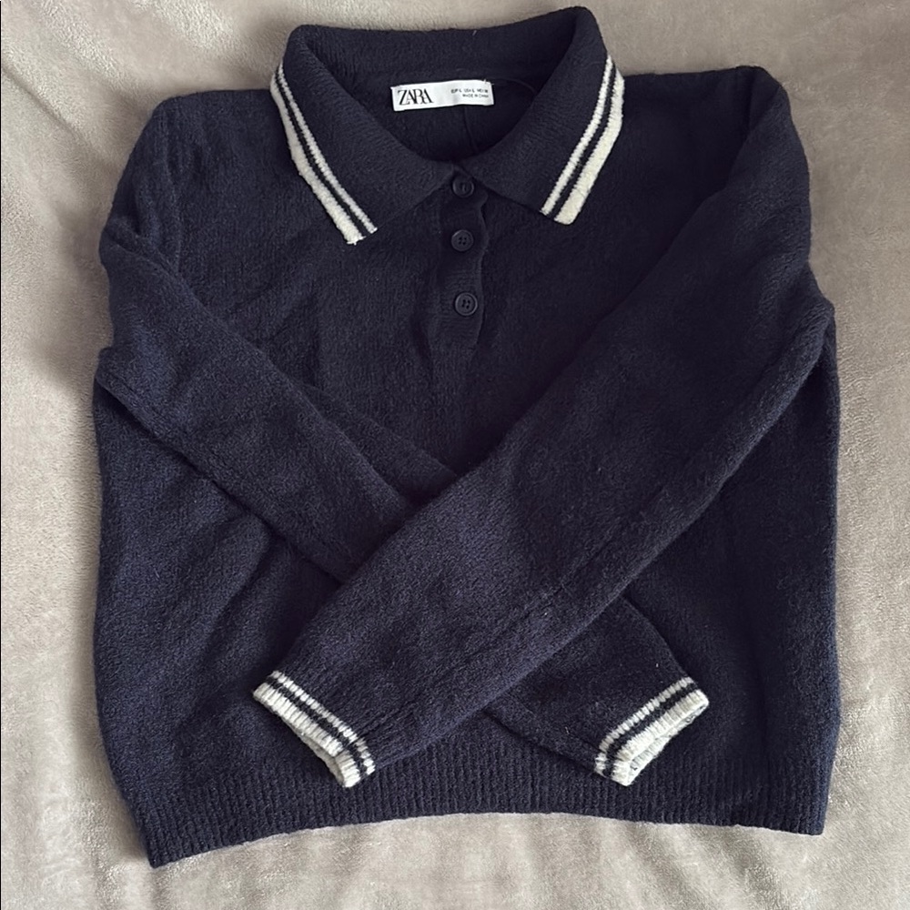 Zara Navy Polo Sweater  with White Trim